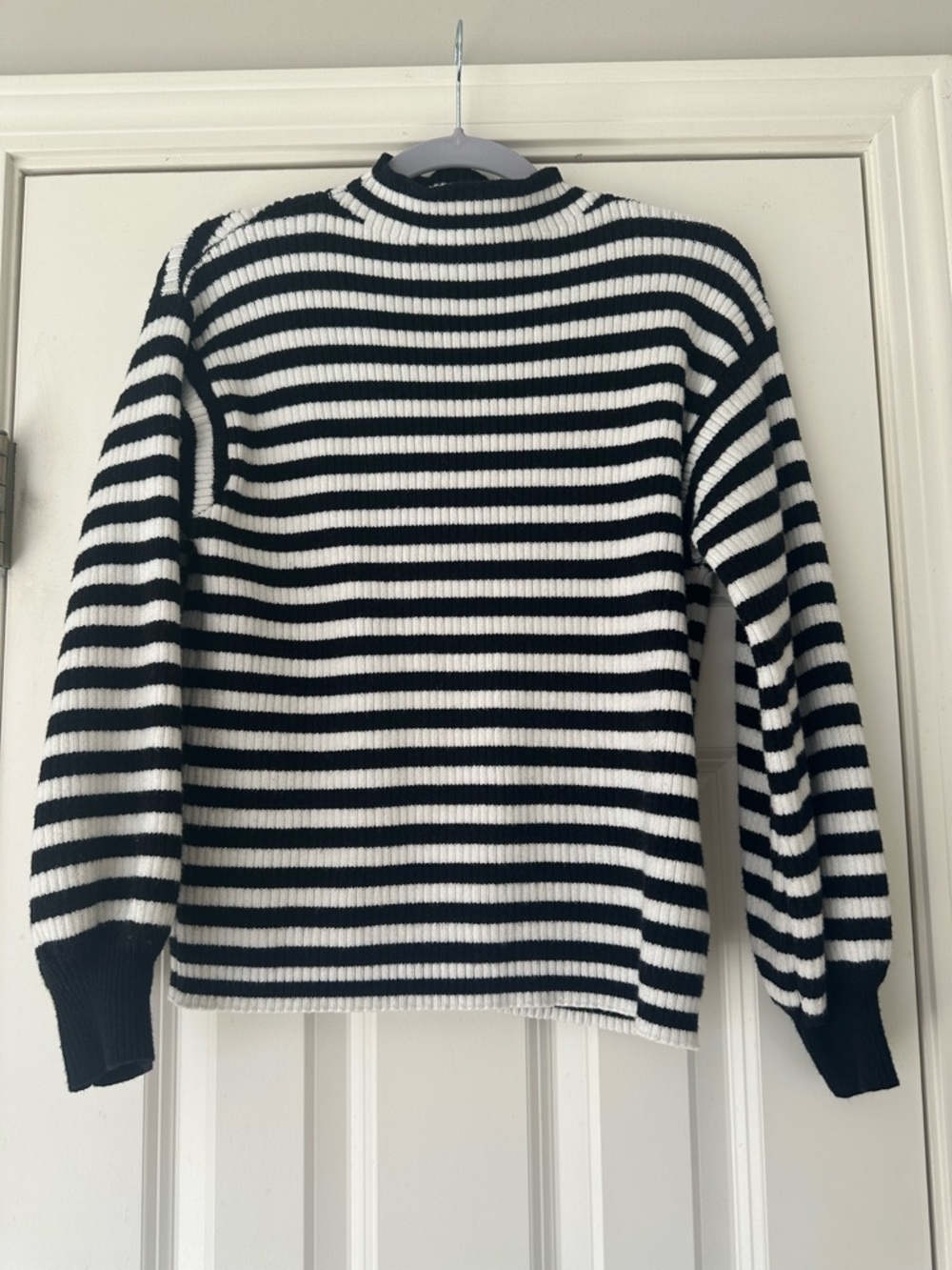Anthropologie Black and White Striped Ribbed Knit Top